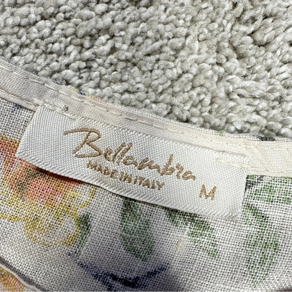 Bella Umbra 100% Linen Blouse Light Tan Floral Shortsleeve Made in Italy Size M - Picture 9 of 13